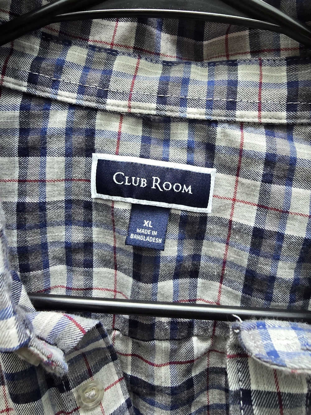 Club Room Plaid Button-Down Shirt in Blue, Gray and Red Accent